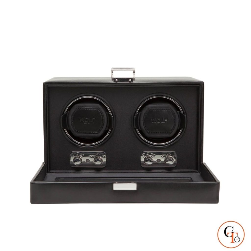 Wolf Heritage Double Watch Winder with Cover Black Grand Timepiece